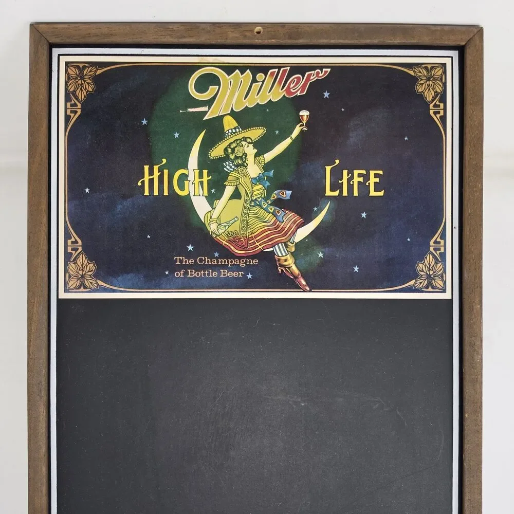 Vintage 1986 Miller Beer Chalkboard Wall Sign Girl In The Moon Chalk Board 22x12